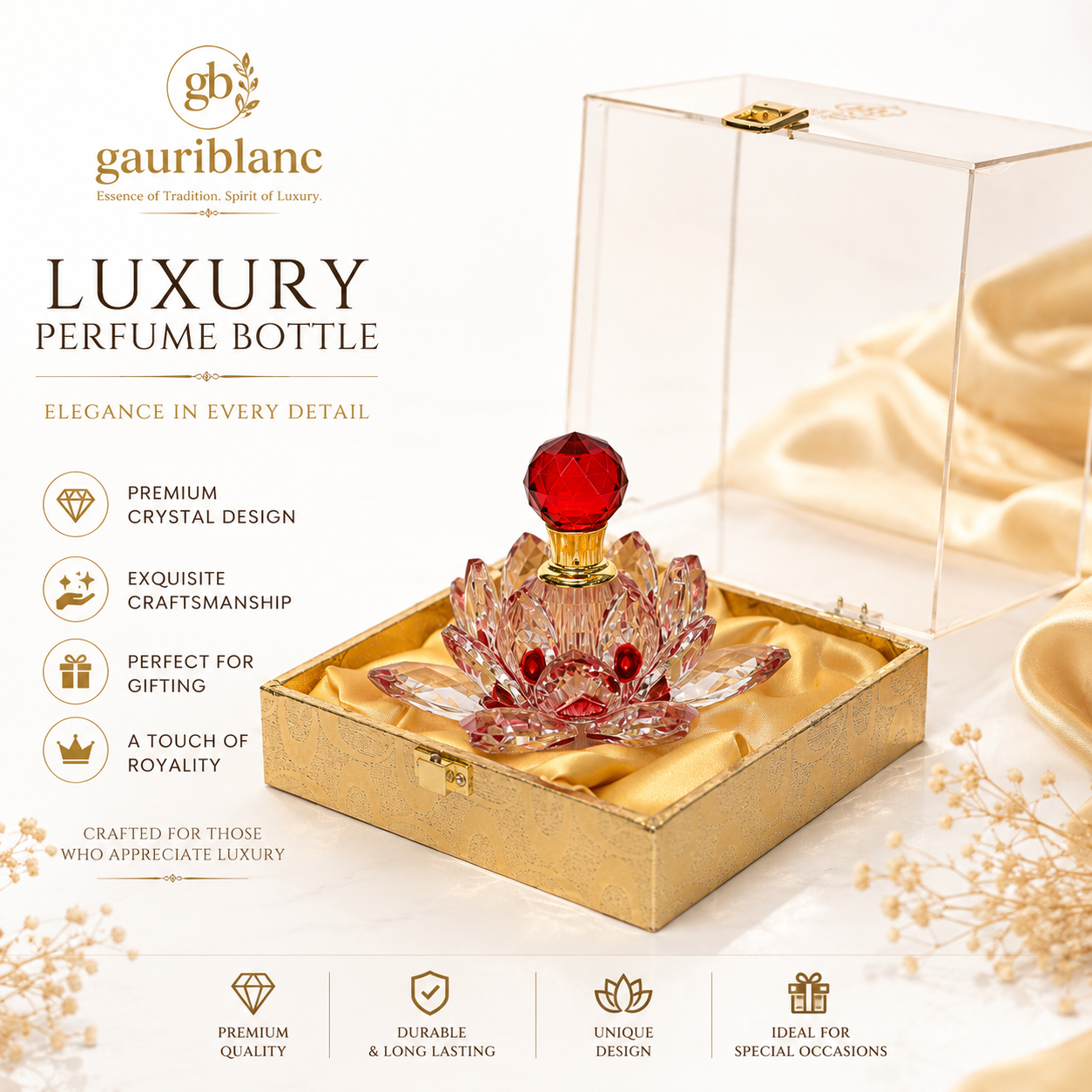 Gauri Blanc – Éclat de Rose Imperial Rose Attar Crystal Flower Bottle 12ML